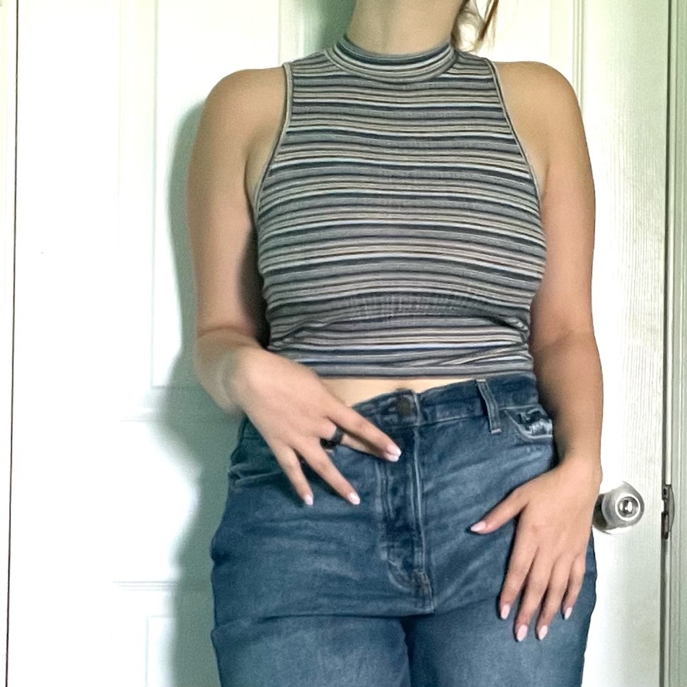 blue stripped turtleneck tank
